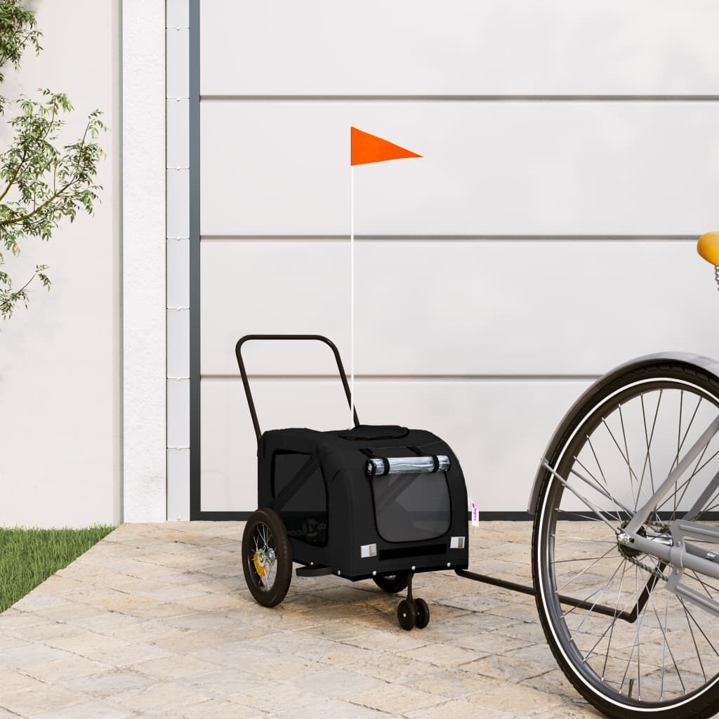 Vidaxl Remolque De Bicicleta Mascotas Hierro Tela Oxford Negro_1