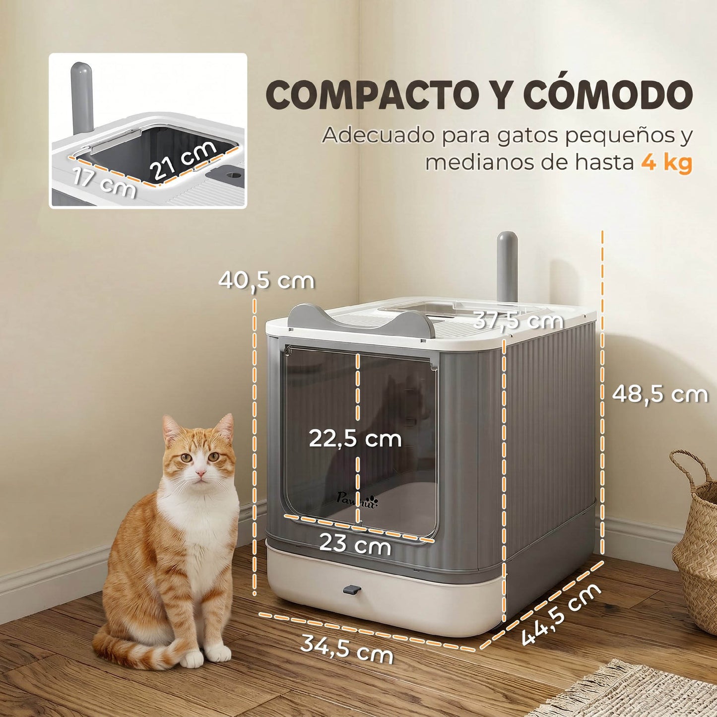Pawhut Arenero De Gatos Cubierto M Con Tapa Pala Bolsas Desodorantes Blanco_2