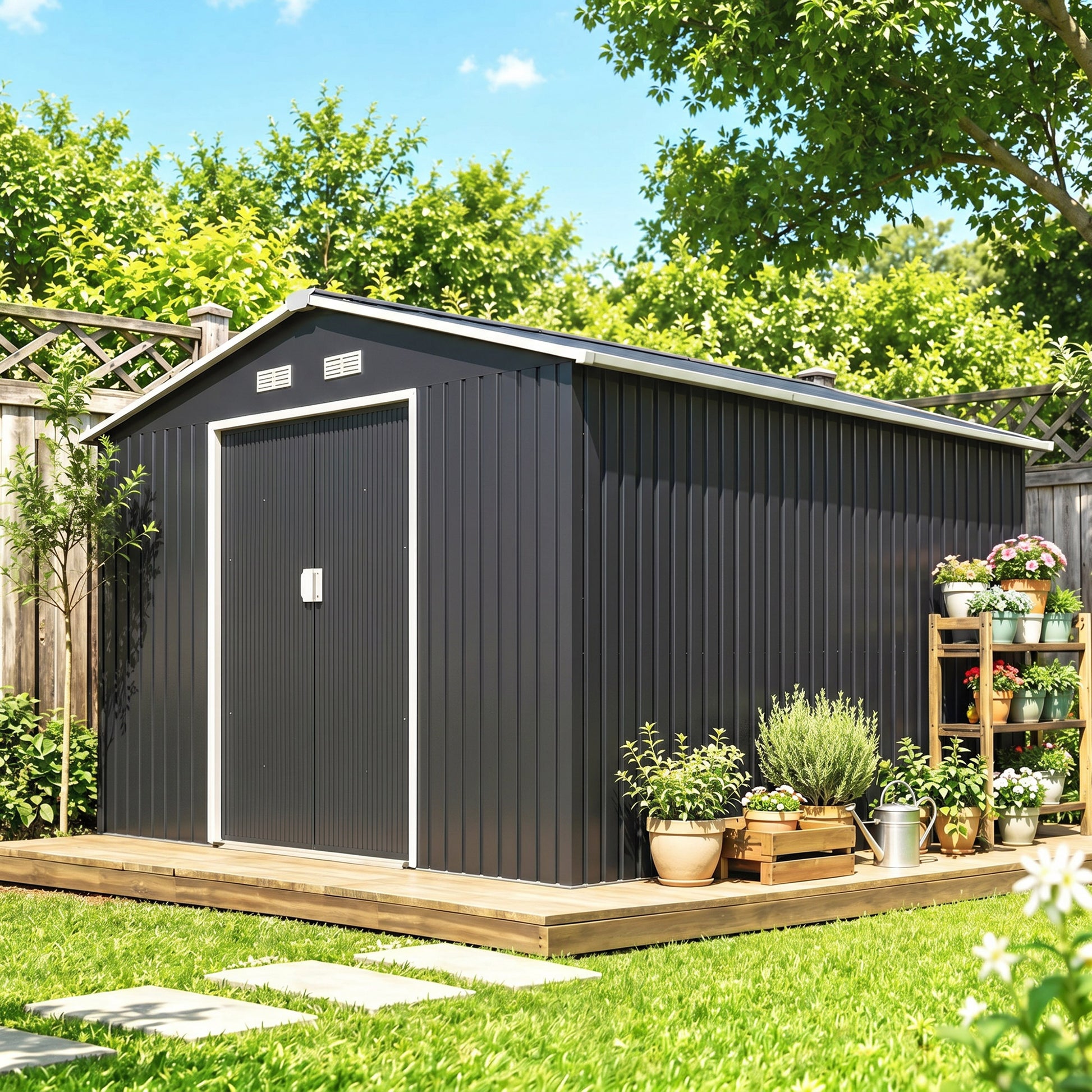 Outsunny Caseta De Jardín De Exterior 8,3 M² 277x322x192 Cm Gris_1