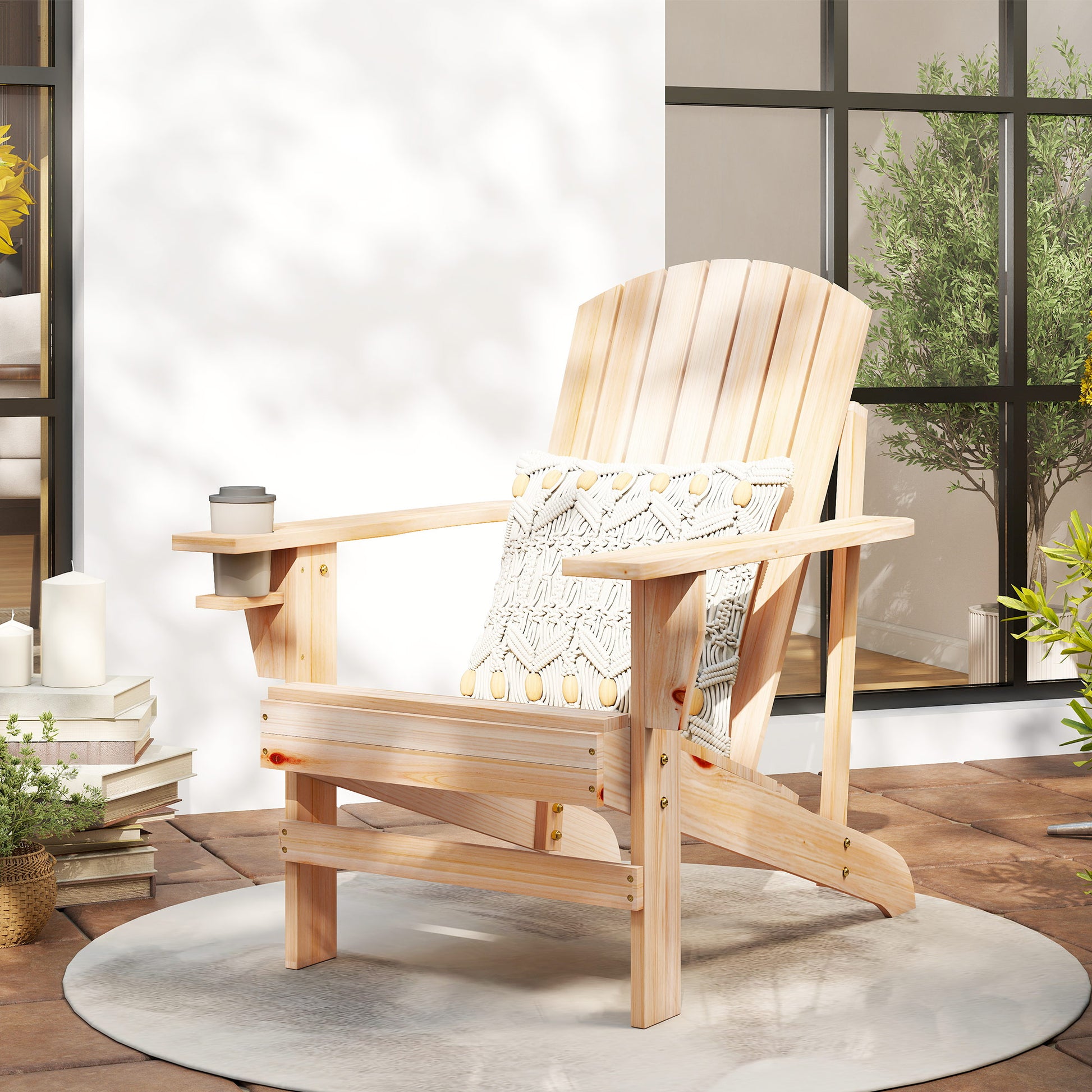 Outsunny Silla Adirondack Jardín De Madera Con Reposabrazos 72x95x93 Cm Natural_1