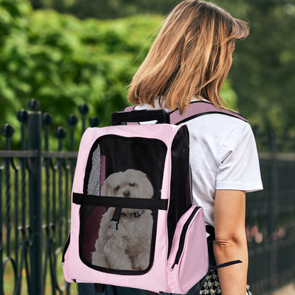 Pawhut Transportín 2 En 1 Para Mascotas Carrito Mochila Ruedas 42x25x55 Cm Rosa_1