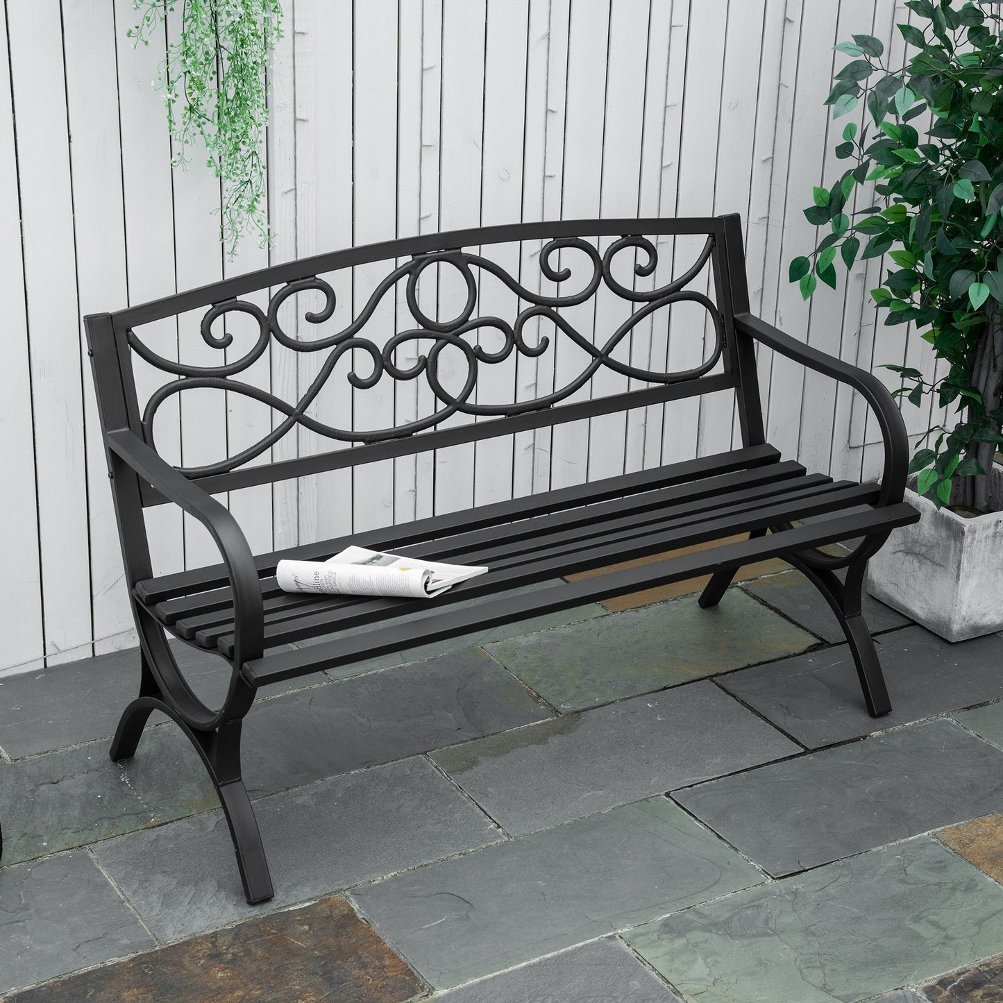 Outsunny Banco De Jardín Terraza 2 Plazas Con Reposabrazos Vintage 128x58,5x85cm_1