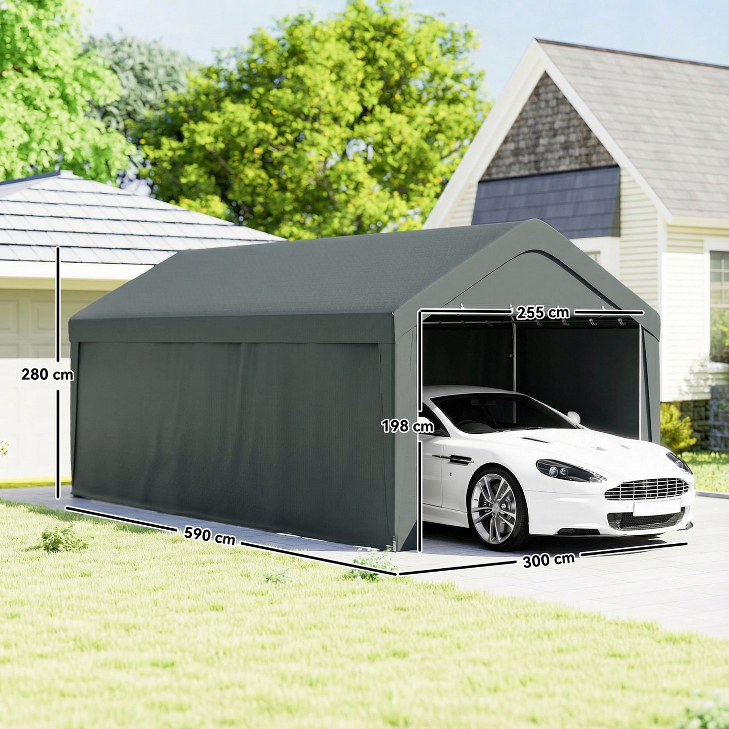 Outsunny Carpa Garaje 3x6 M Impermeable Con Paredes Laterales Desmontables Gris_2