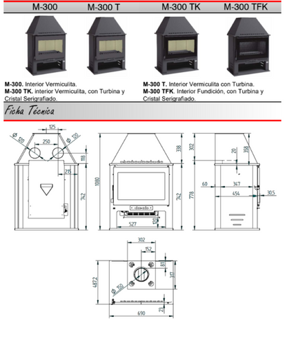 BRICOSOL Estufa de leña FM Modelo M-300 Sin Turbina Interior Vermiculita_3