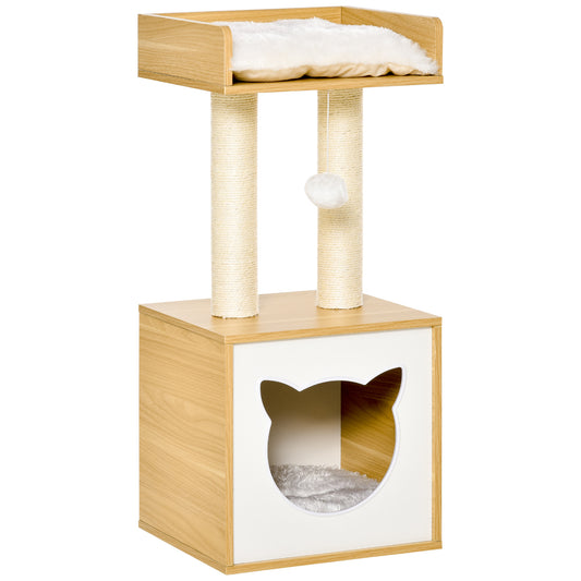 Pawhut Árbol Para Gatos Con Cueva Cama Postes Rascadores Y Cojines 35x35x81 Cm_0