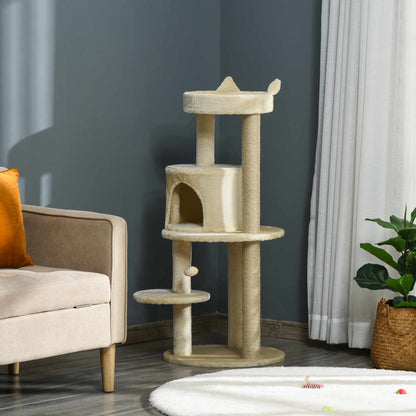 Pawhut Árbol Rascador Para Gatos 104 Cm Con Plataformas Refugio Postes De Sisal_1