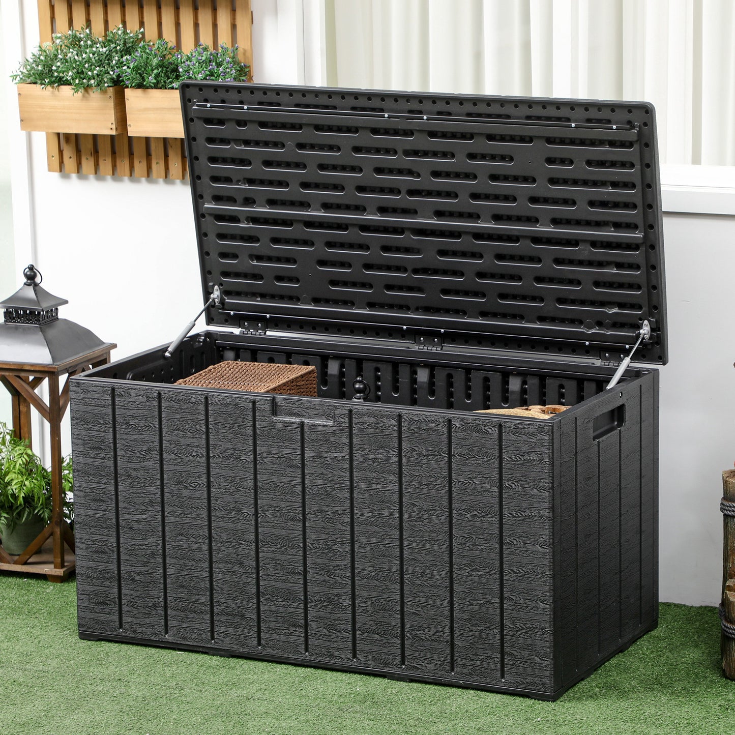 Outsunny Baúl De Almacenamiento Exterior 366l Con Ruedas 122,4x62x64,5 Cm_1
