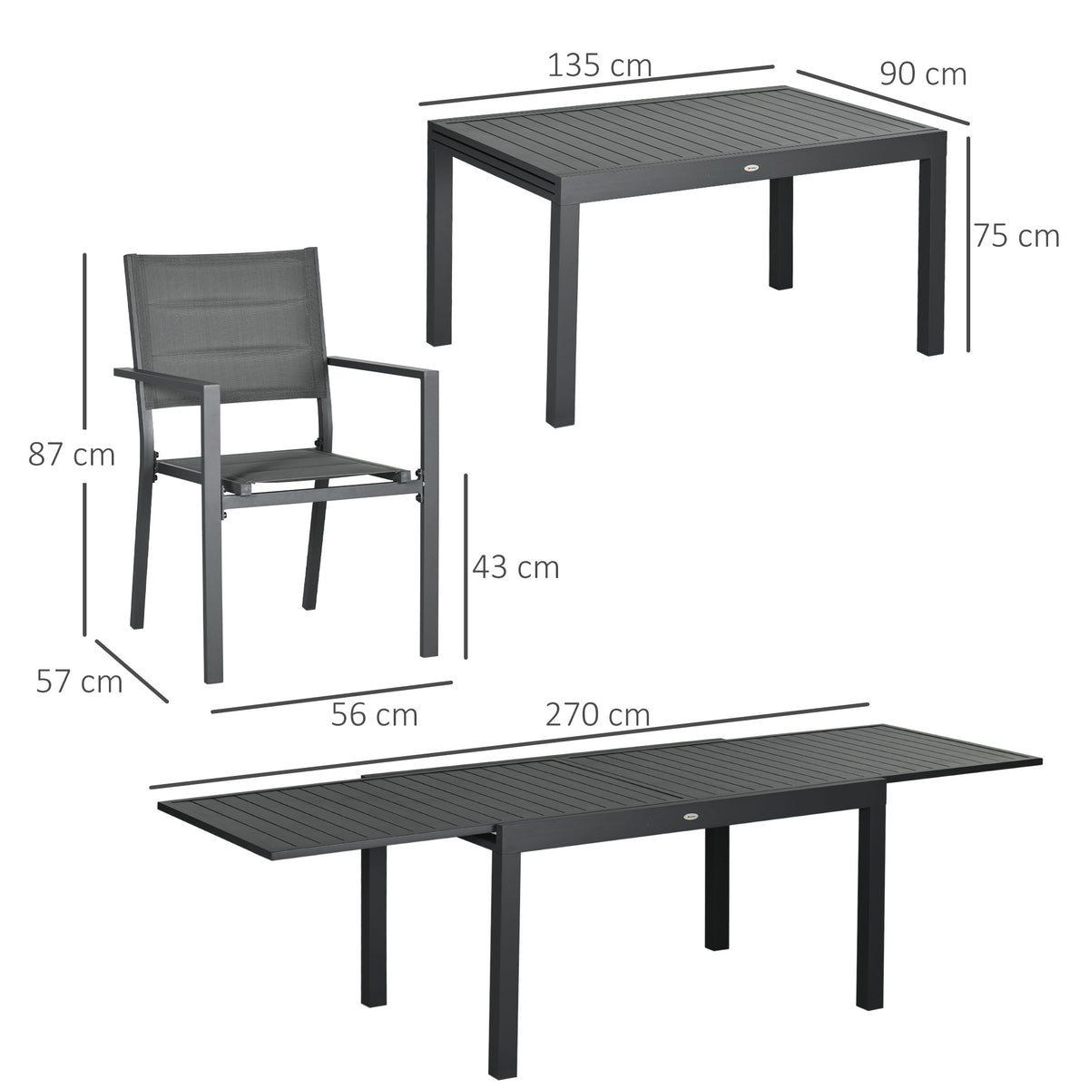 Conjunto Muebles De Jardín 9 Piezas Outsunny 270x90x75 Cm Gris_2