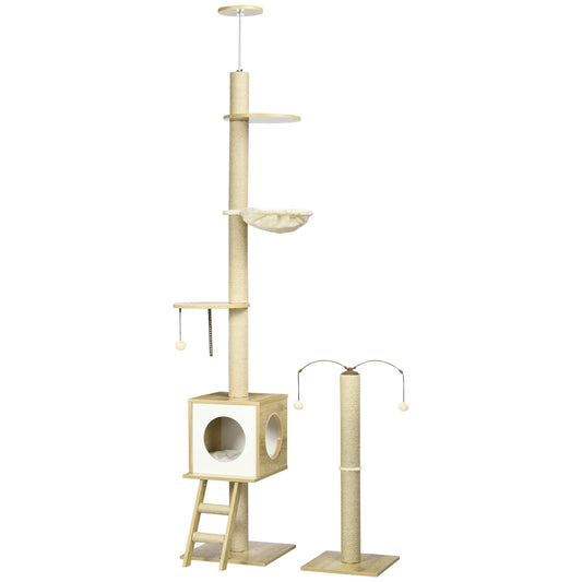 Pawhut Árbol Para Gatos Del Suelo Al Techo 220-260cm Con Altura Ajustable Caseta_0