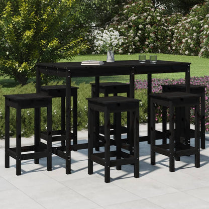 Vidaxl Set De Mesa Y Taburetes Altos Jardín 7 Piezas Madera Pino Negro_1