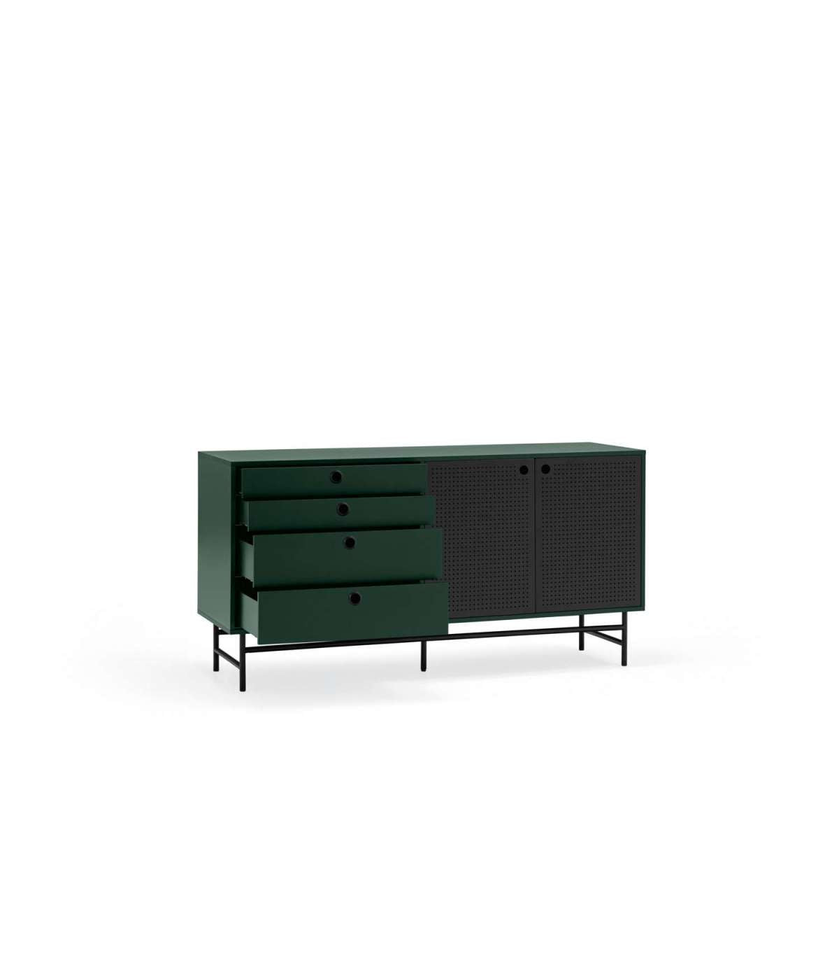 Mueble Aparador Para Comedor Modelo Punto 2 Puertas 4 Cajones Acabado Verde/negro, 47cm(an_2