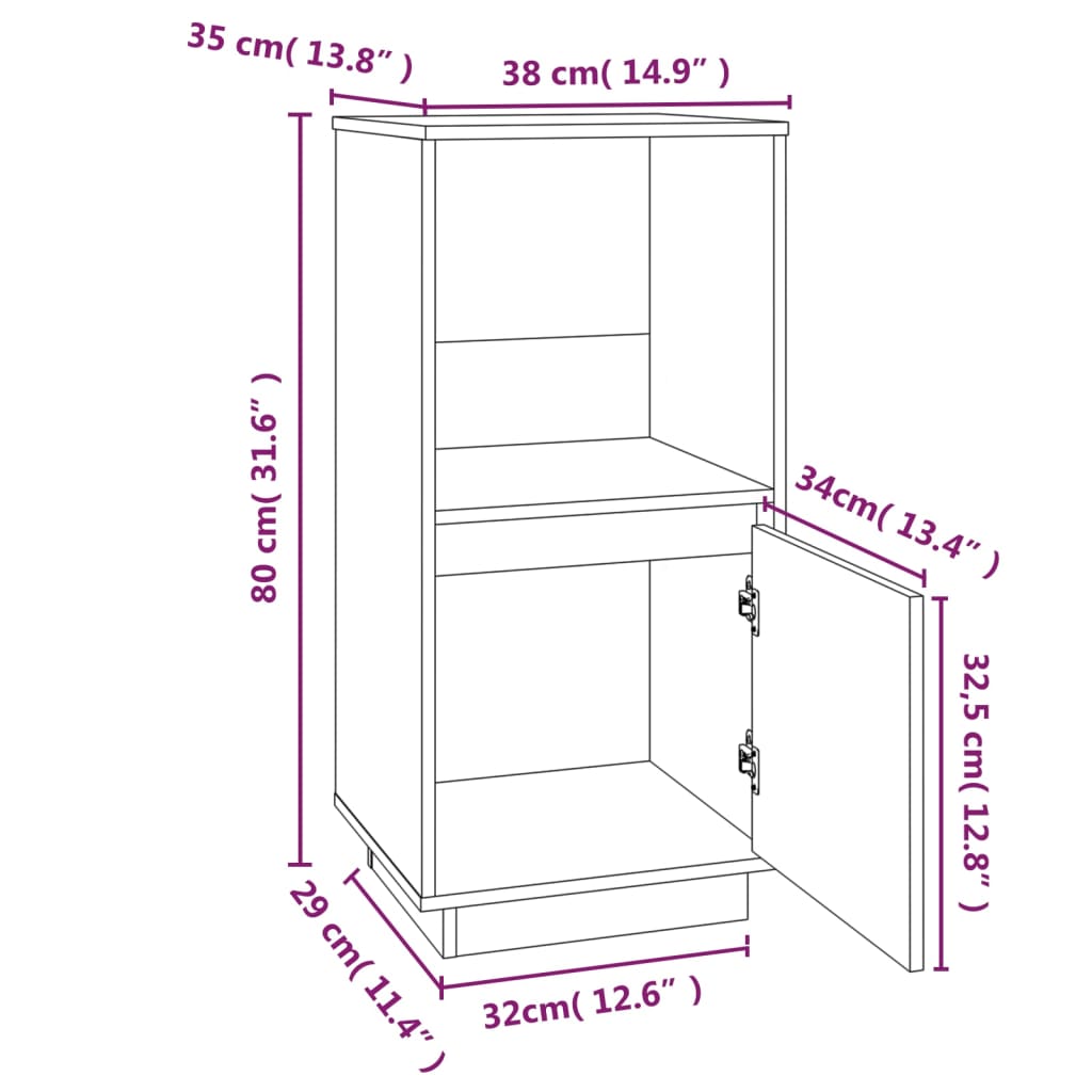 Aparador De Madera Maciza De Pino 38x35x80 Cm / Vetonek_4