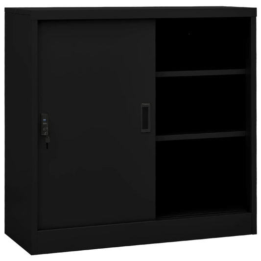 Armario De Oficina Con Puerta Corredera Acero Negro 90x40x90cm_0