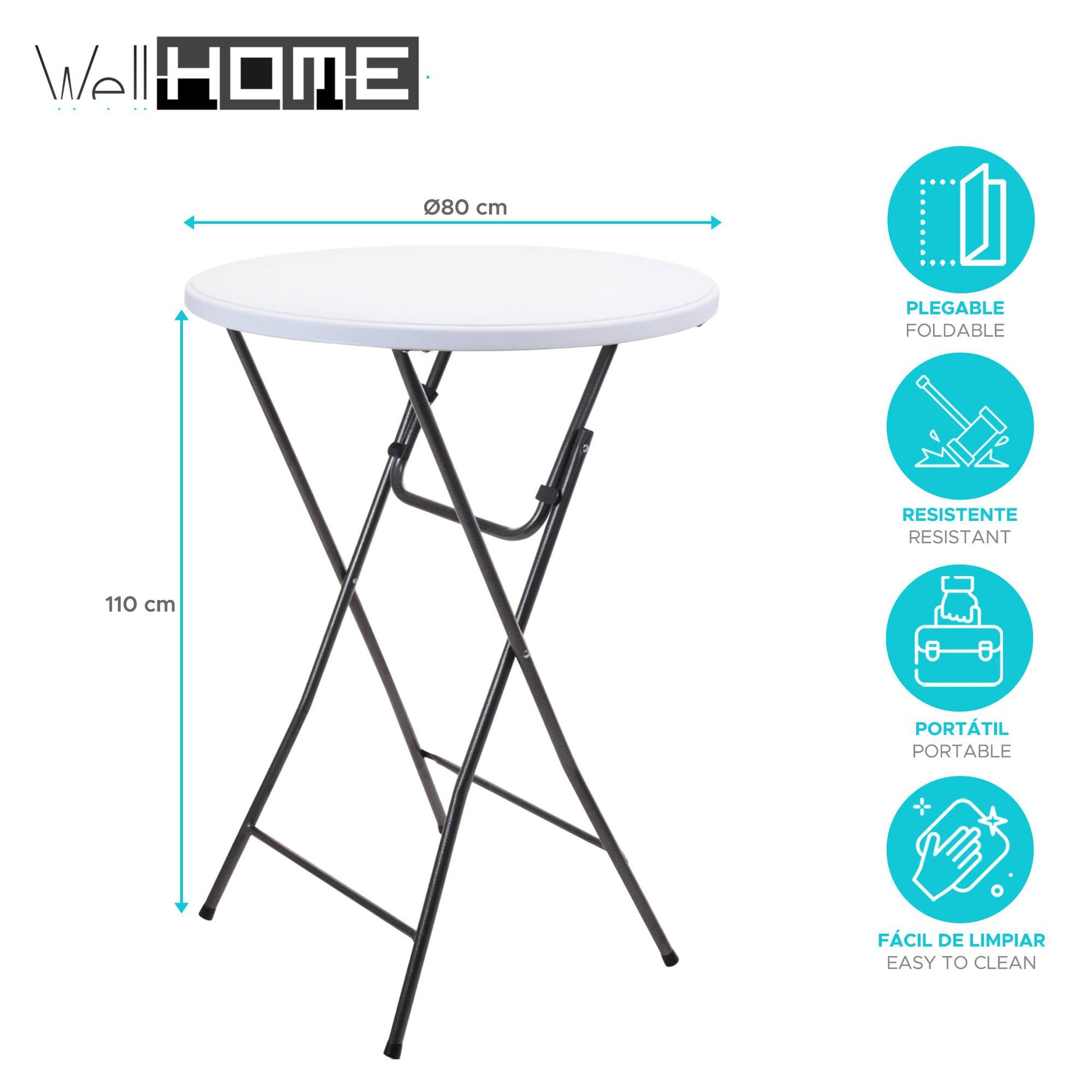 Well Home Mesa Alta En Color Blanco Y Patas Negras Ø80x110cm_1