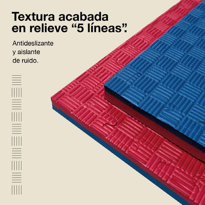 Jowy Tatami Puzzle 2cm 100x100cm, Pack 4 Unidades – Superficie 5 Líneas Rojo/azul_3