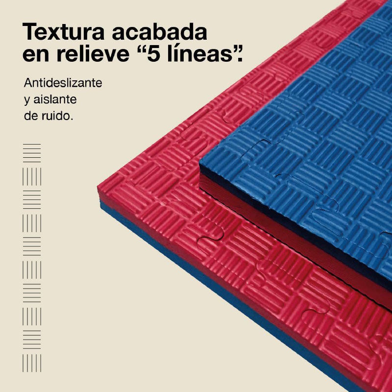 Tatami Puzzle 2cm 100x100cm, Pack 4 Unidades – Superficie 5 Líneas Rojo/azul Jowy_3