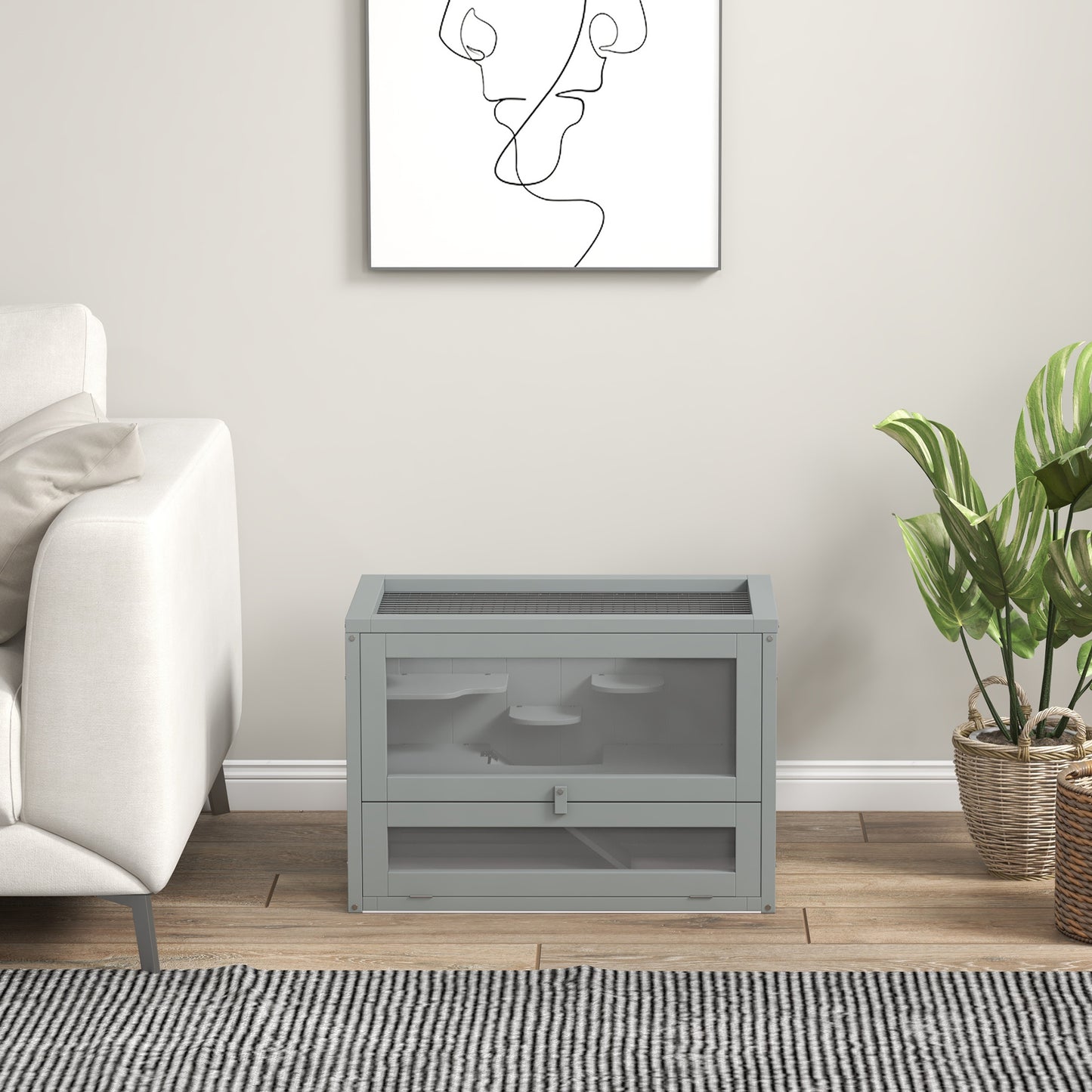Pawhut Jaula Para Hámster De Madera Con Plataformas Escaleras 60x35x42 Cm Gris_4