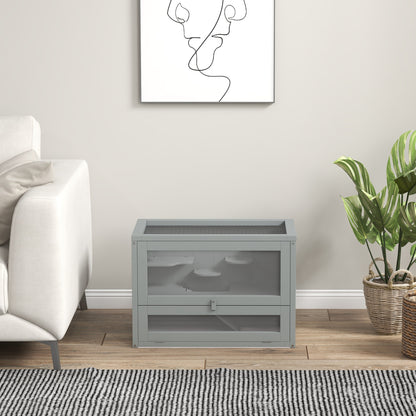 Pawhut Jaula Para Hámster De Madera Con Plataformas Escaleras 60x35x42 Cm Gris_4