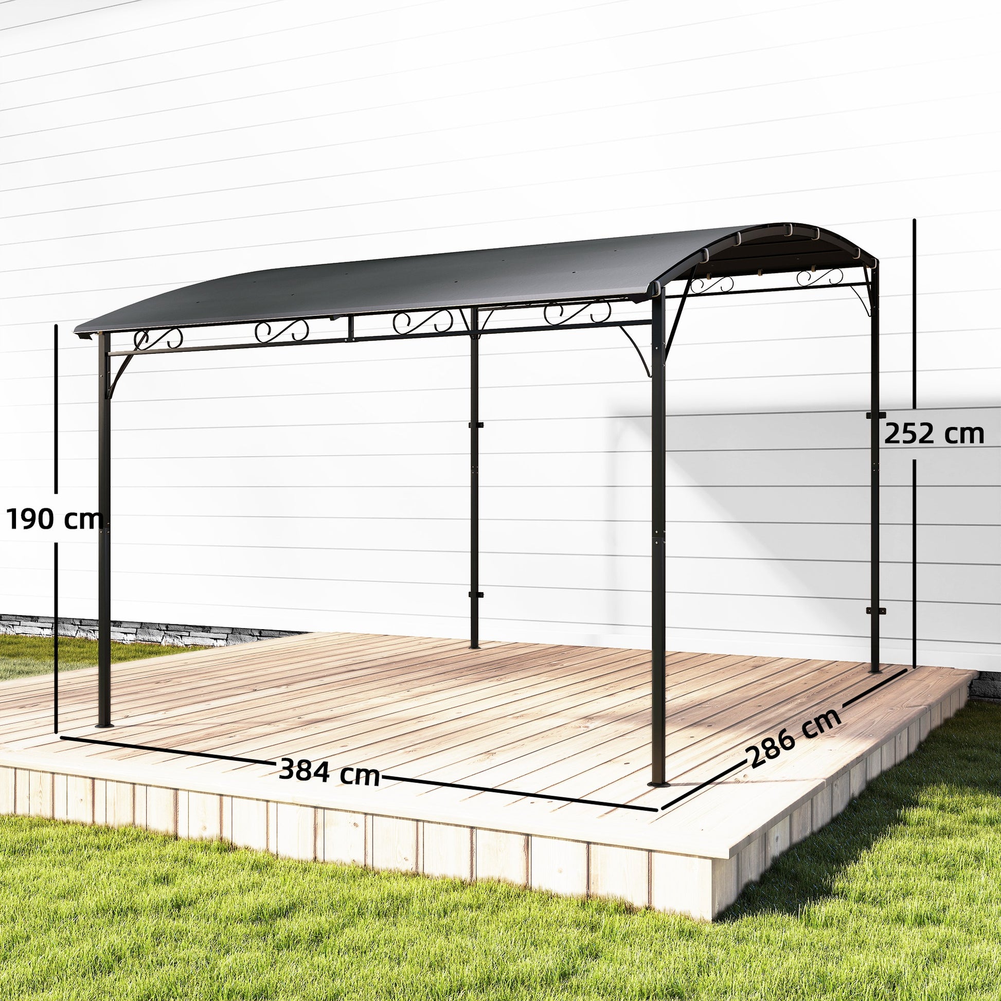 Outsunny Pérgola De Pared 2,8x3,8 M Con Techo Inclinado Estructura Metálica Gris_2