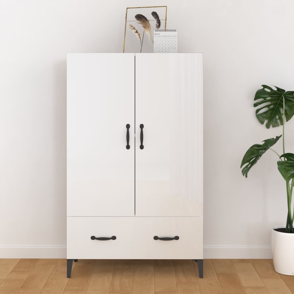 Aparador De Madera Contrachapada Blanco Brillante 70x31x115cm / Vetonek_2