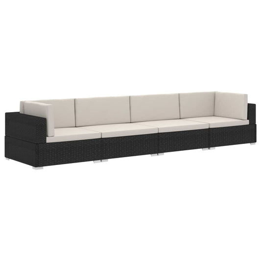 Vidaxl Set De Sofás De Jardín 4 Piezas Y Cojines Ratán Sintético Negro_0