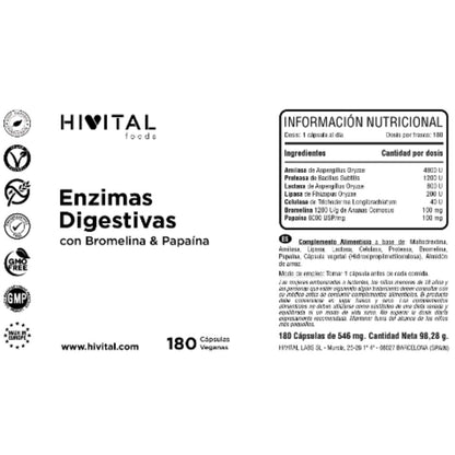 Enzimas digestivas 180 cápsulas veganas Hivital