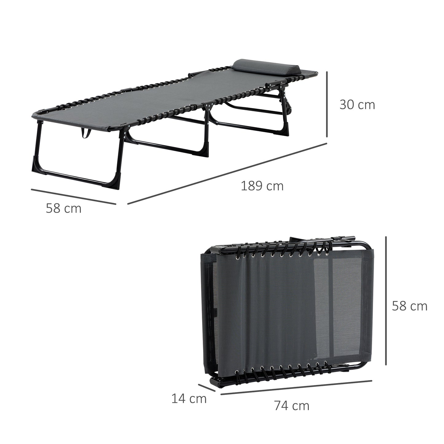 Outsunny Tumbona Plegable Con Respaldo Ajustable Reposacabezas 189x58x30 Cm Gris_2