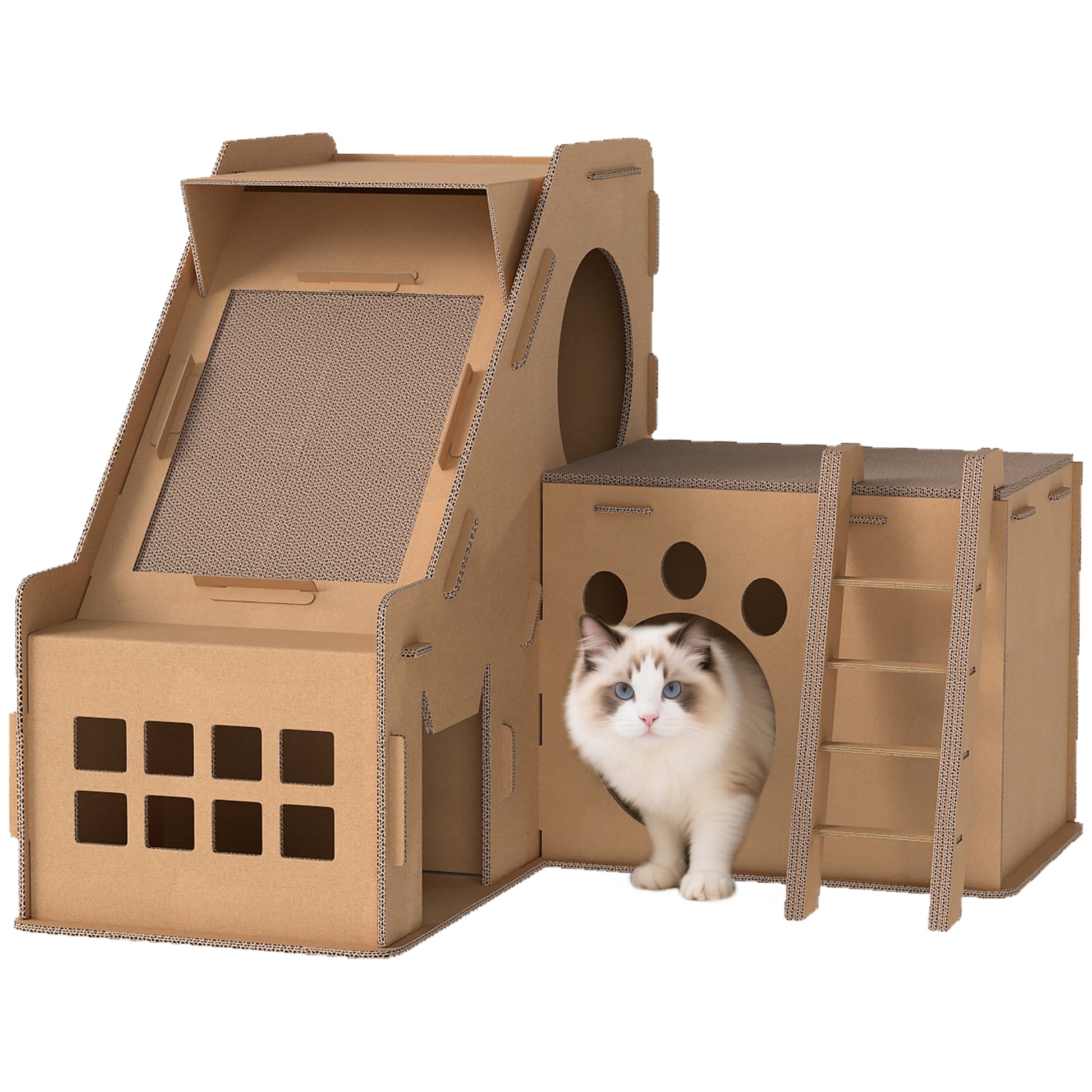 Pawhut Rascador Cartón Para Gatos Forma Castillo 2 En 1_0