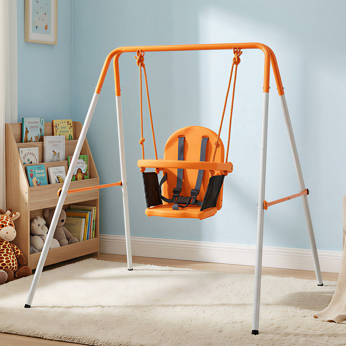 Outsunny Columpio Para Bebés Exterior De Acero Con Cinturón De Seguridad Naranja_1