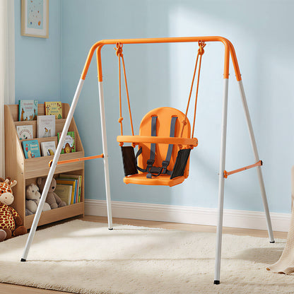 Outsunny Columpio Para Bebés Exterior De Acero Con Cinturón De Seguridad Naranja_1