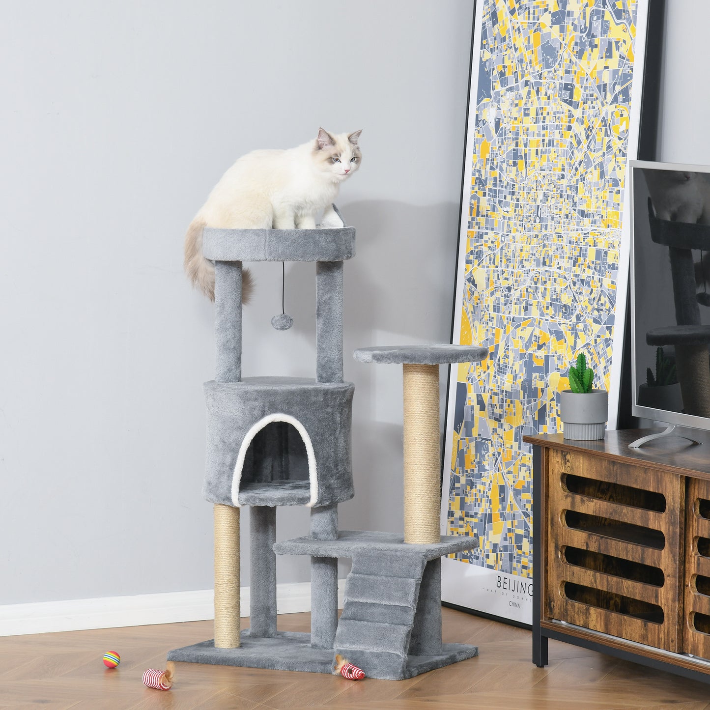 Pawhut Árbol Rascador Para Gatos Mediano De 5 Niveles Gris_1