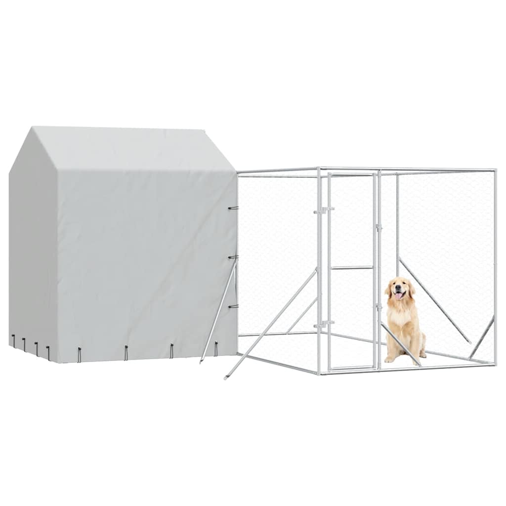 Perrera De Exterior Con Techo Acero Galvanizado Plata 4x4x2,5 M_2