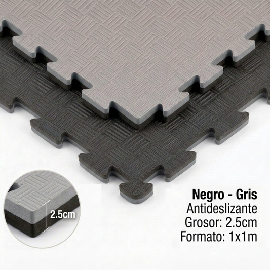 Tatami Puzzle Eva Para Suelo Infantil 1x1m X25mm Negro - Gris Pack Ahorro 30 Unidades_0