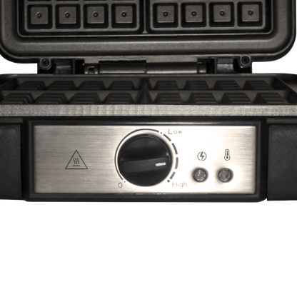 Gofrera Eléctrica Profesional, 4 Gofres Belgas Gruesos, Antiadherente, Regulador Temperatura Mpm Mpm-mgo-36 Negro/plata