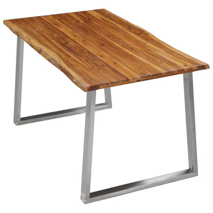 Mesa De Comedor Madera De Acacia Y Acero Inoxidable 140x80x75cm_1