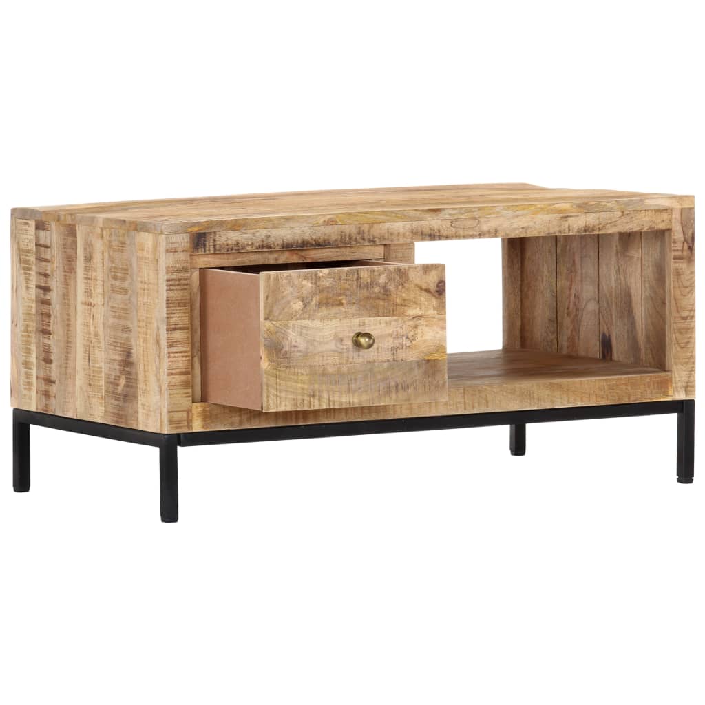 Mesa De Centro De Madera Maciza De Mango 88x50x42 Cm_2