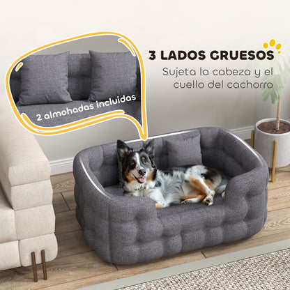 Pawhut Cama Para Perros Medianos Con 2 Almohadas Antideslizante 90x60x35cm Gris_4