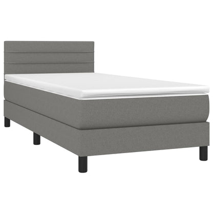 Cama Box Spring Colchón Y Luces Led Tela Gris Oscuro 90x190 Cm / Vetonek_1