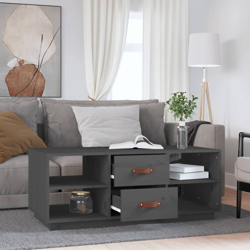 Mesa De Centro De Madera Maciza De Pino Gris 100x50x41 Cm_1