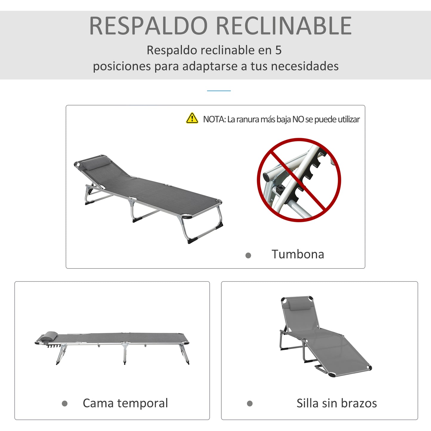 Outsunny Conjunto De 2 Tumbonas Plegables De Aluminio 165x60x76 Cm Gris_3