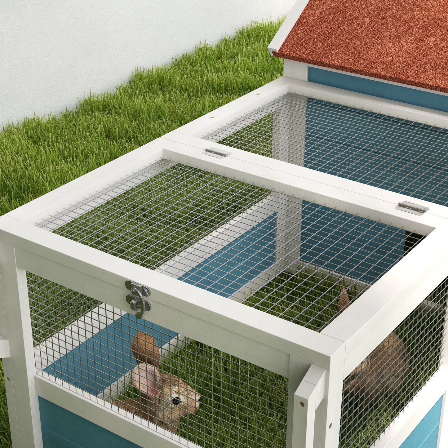 Pawhut Conejera Exterior De Madera Con 2 Ventanas 162,5x59,2x77,6 Cm Azul_4