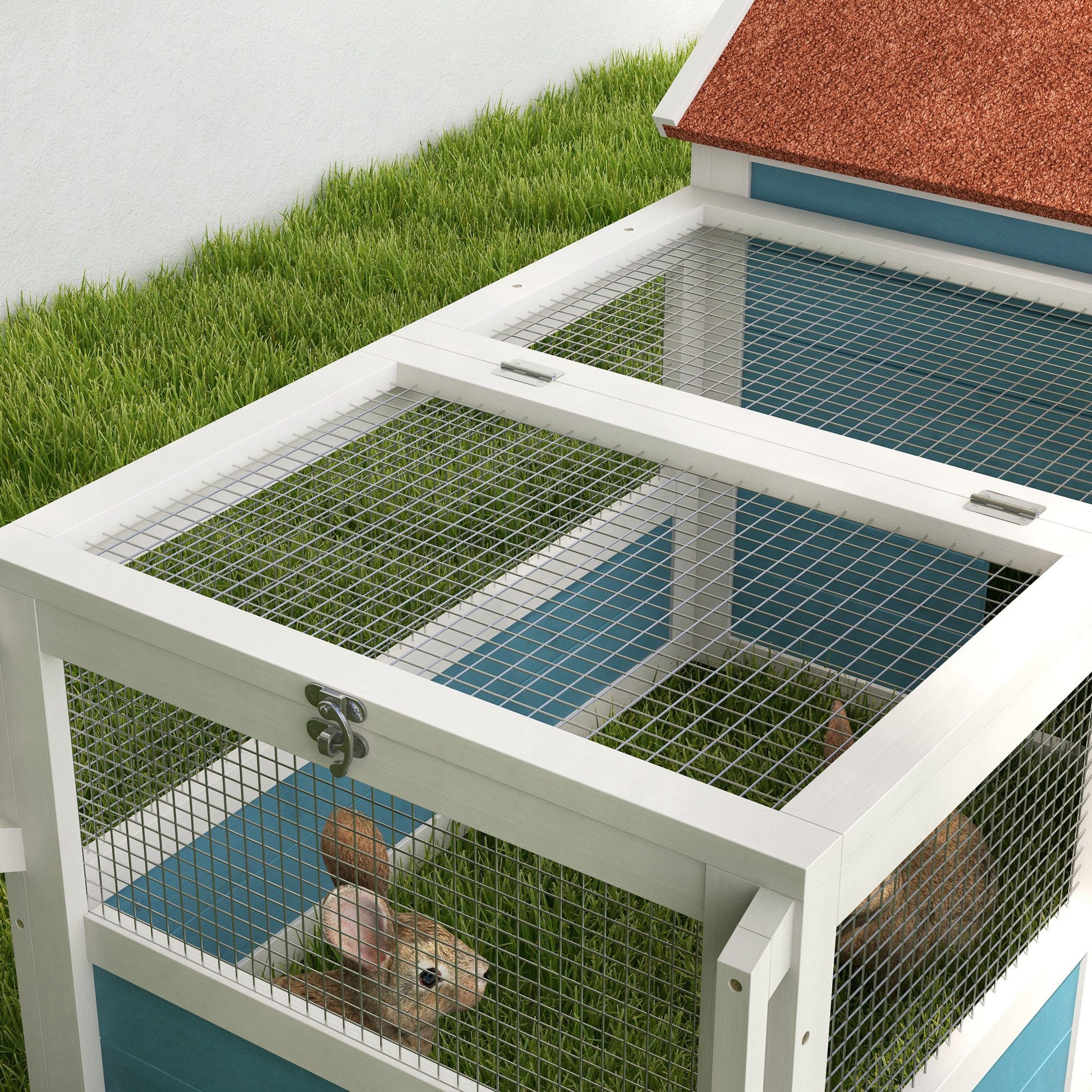 Pawhut Conejera Exterior De Madera Con 2 Ventanas 162,5x59,2x77,6 Cm Azul_4