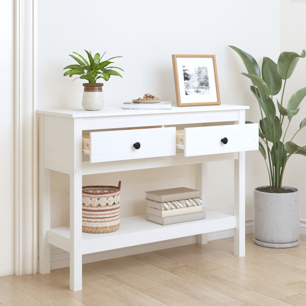 Mesa Consola De Madera Maciza De Pino Blanco 100x35x75 Cm_1
