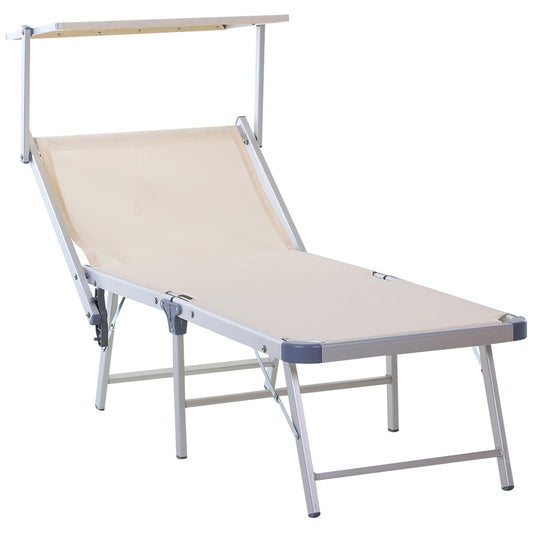 Outsunny Tumbona Reclinable Y Plegable Con Toldo 169x72x50/70 Cm Beige_0