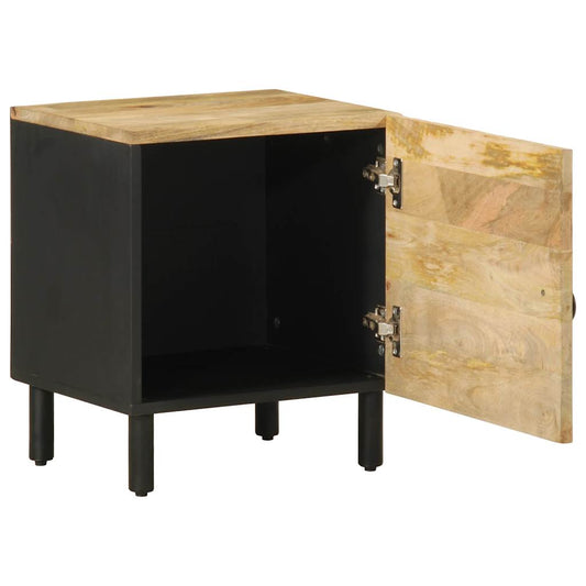 Mesita De Noche Madera Maciza Mango Rugosa Negro 40x33,5x46 Cm_0