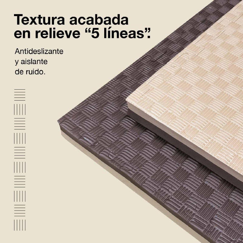 Tatami Puzzle 4cm 100x100cm – Superficie 5 Líneas Marrón/beige Jowy_3