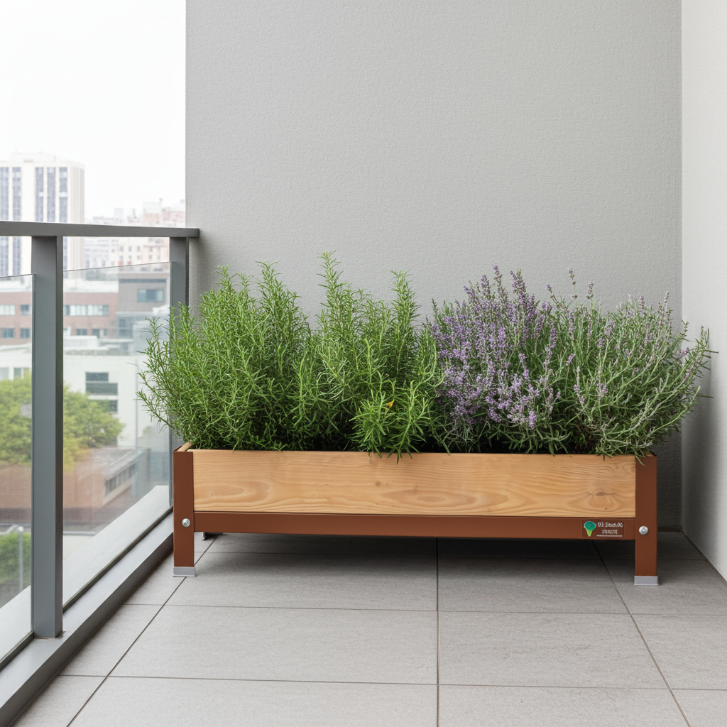 MI HUERTO URBAN Jardinera Elevada Madera con Bandeja Recoge Aguas | Estructura Metálica | Marrón | 90x30x26cm