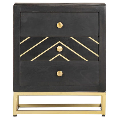 Mesita De Noche Madera Maciza Mango Negro Y Dorado 40x30x50cm_0