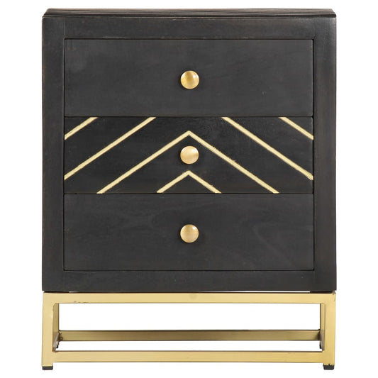 Mesita De Noche Madera Maciza Mango Negro Y Dorado 40x30x50cm_0
