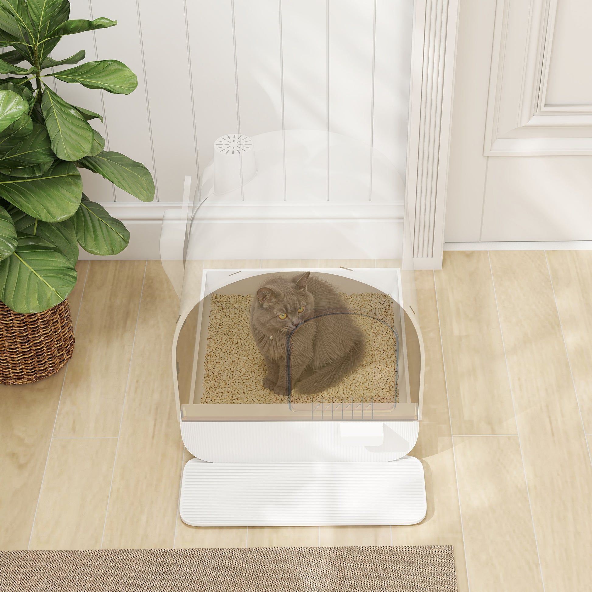 Pawhut Arenero Para Gatos Con Bandeja Extraíble Pala Alfombra 43x44x47cm Blanco_3